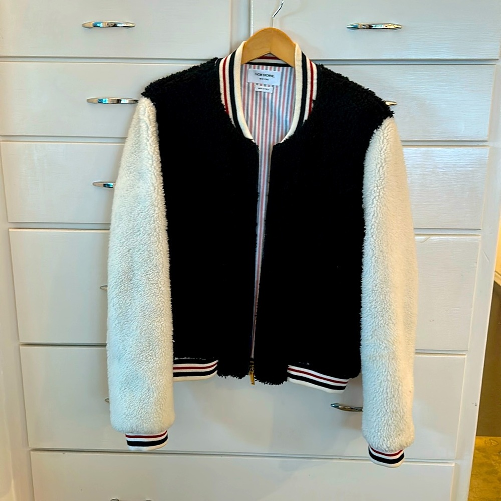 Thom Browne Shearling and Leather Bomber - Size 40
